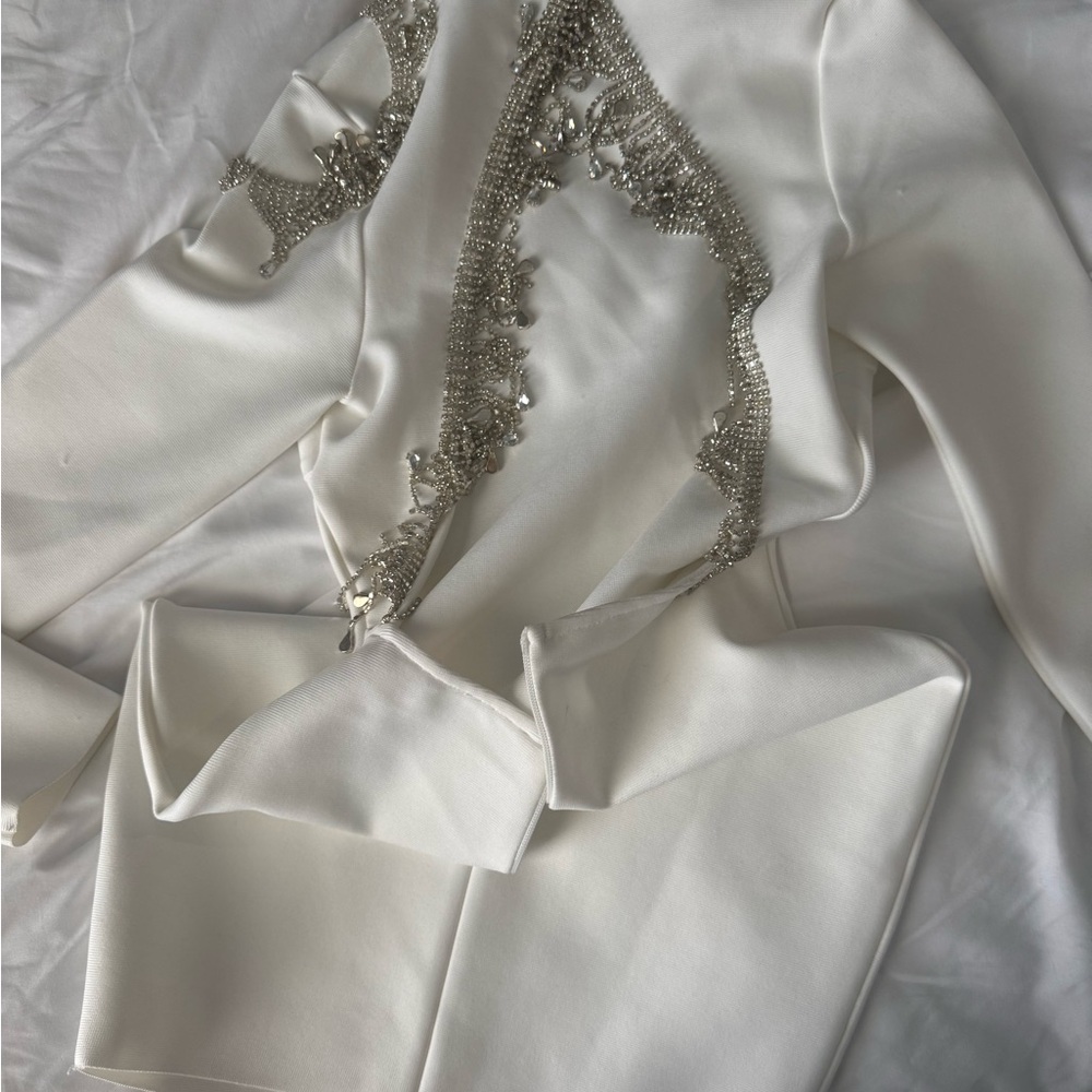 Elegant White Dress with Silver Embellishments